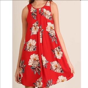 Umgee red floral swing dress